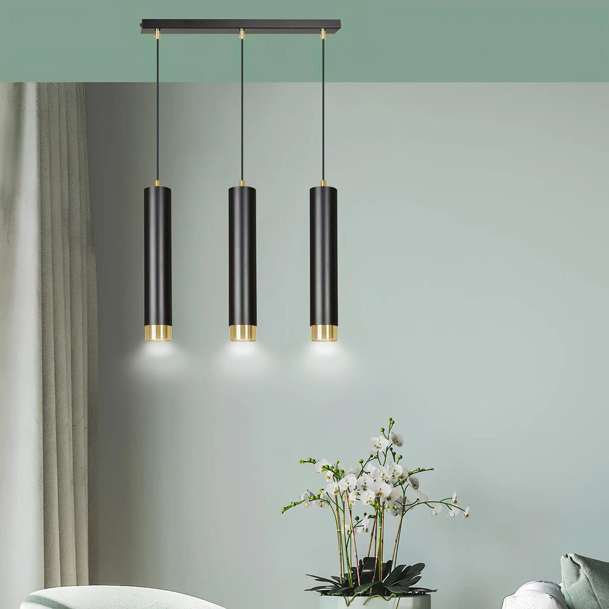 Emibig Kibo Pendellampa 3-ljus 45x6 cm, Svart/Guld