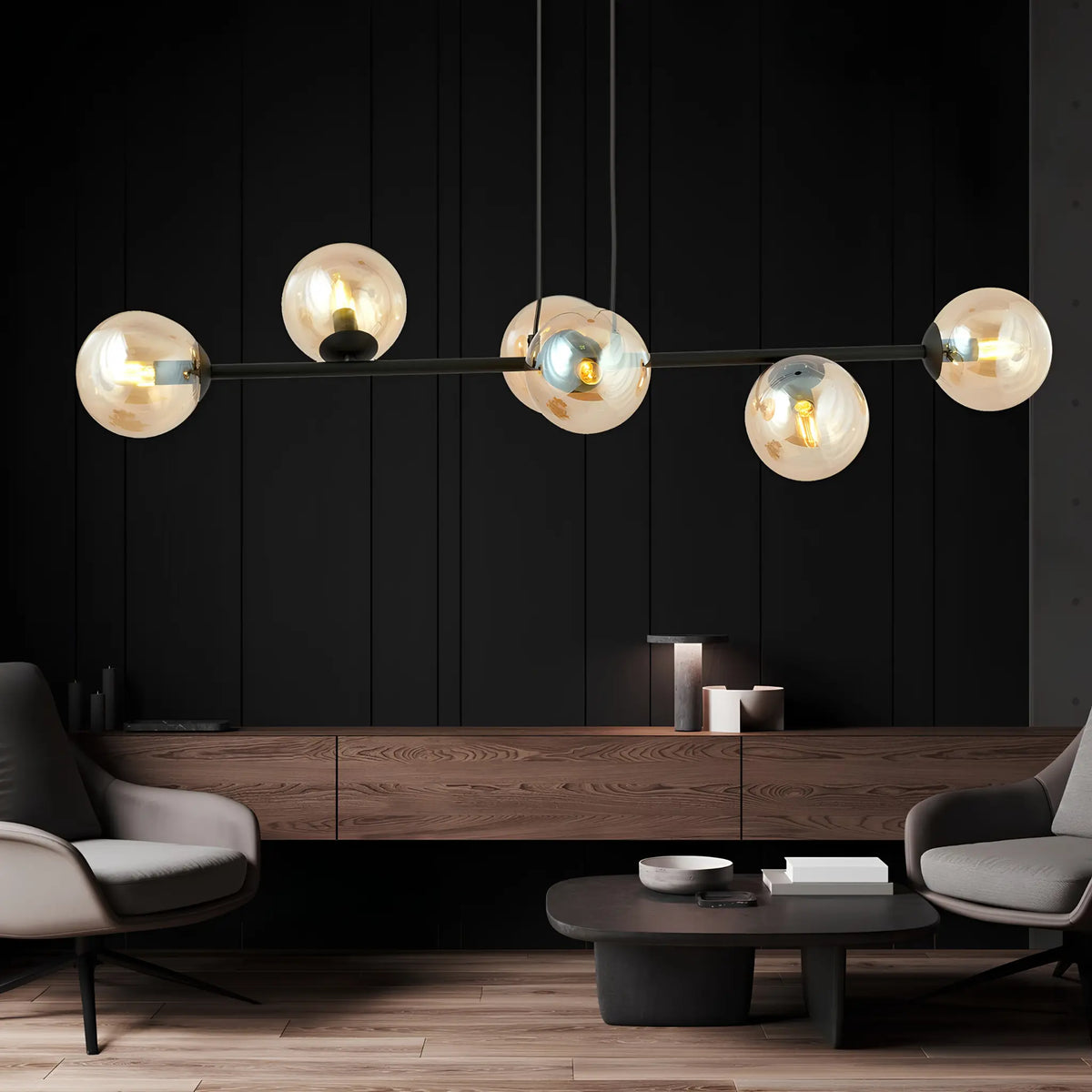 Emibig Rossi Pendellampa 6-ljus 110x30 cm, Svart