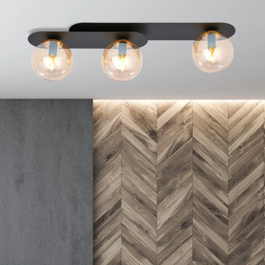 Emibig Plaza Taklampa 3-ljus 70x14 cm, Svart/Gul
