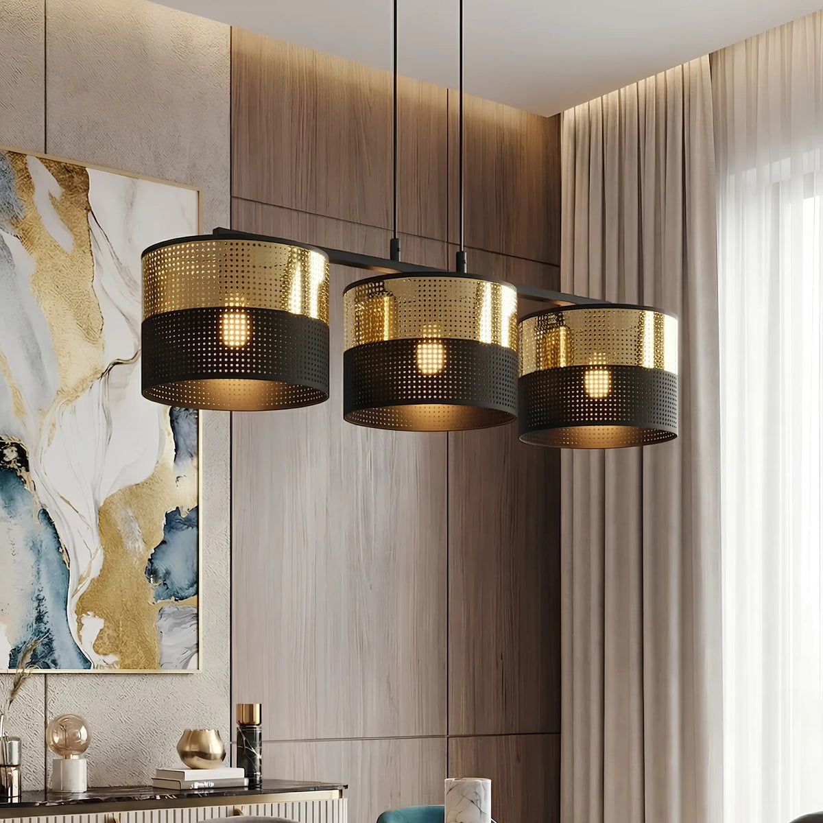 Emibig Lux Pendellampa 3-ljus 70x20 cm, Svart/Guld