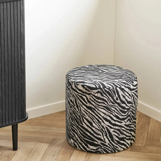 House Nordic Kimberley Puff Ø40x40 cm, Svart/Vit