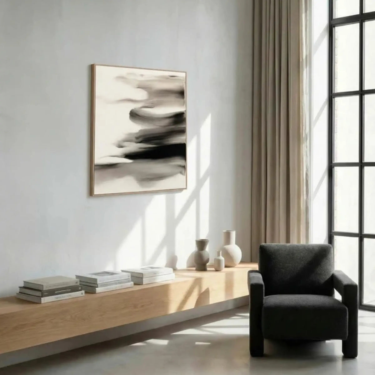 Eightmood Lightfall Inramat Canvastryck 80x100 cm, Svart/Vit