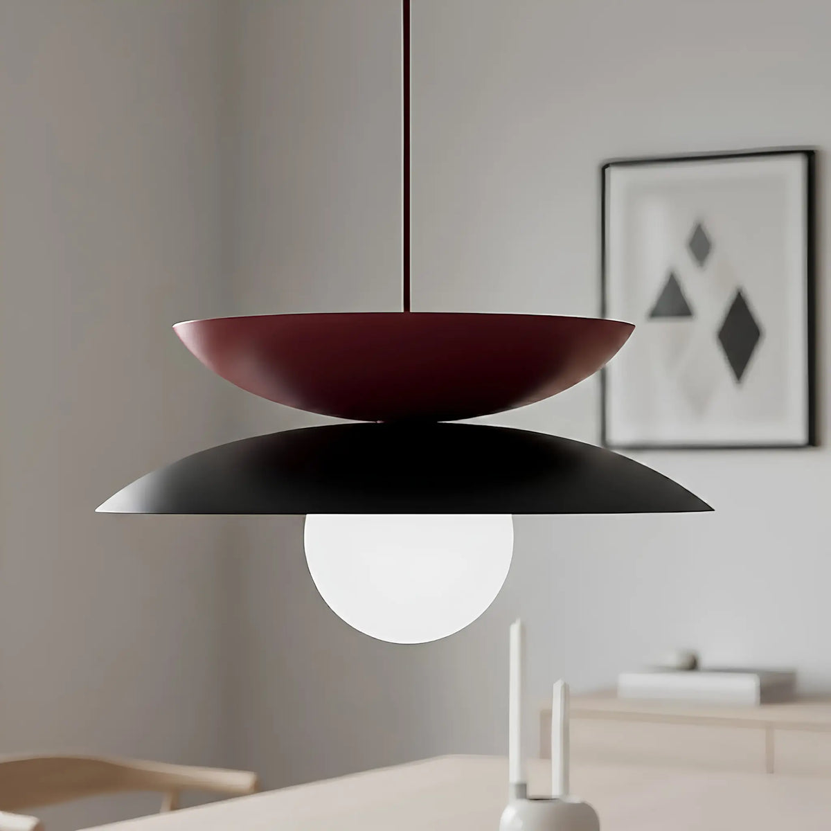 Emibig Nagoya Pendellampa Ø41 cm, Svart/Vinröd