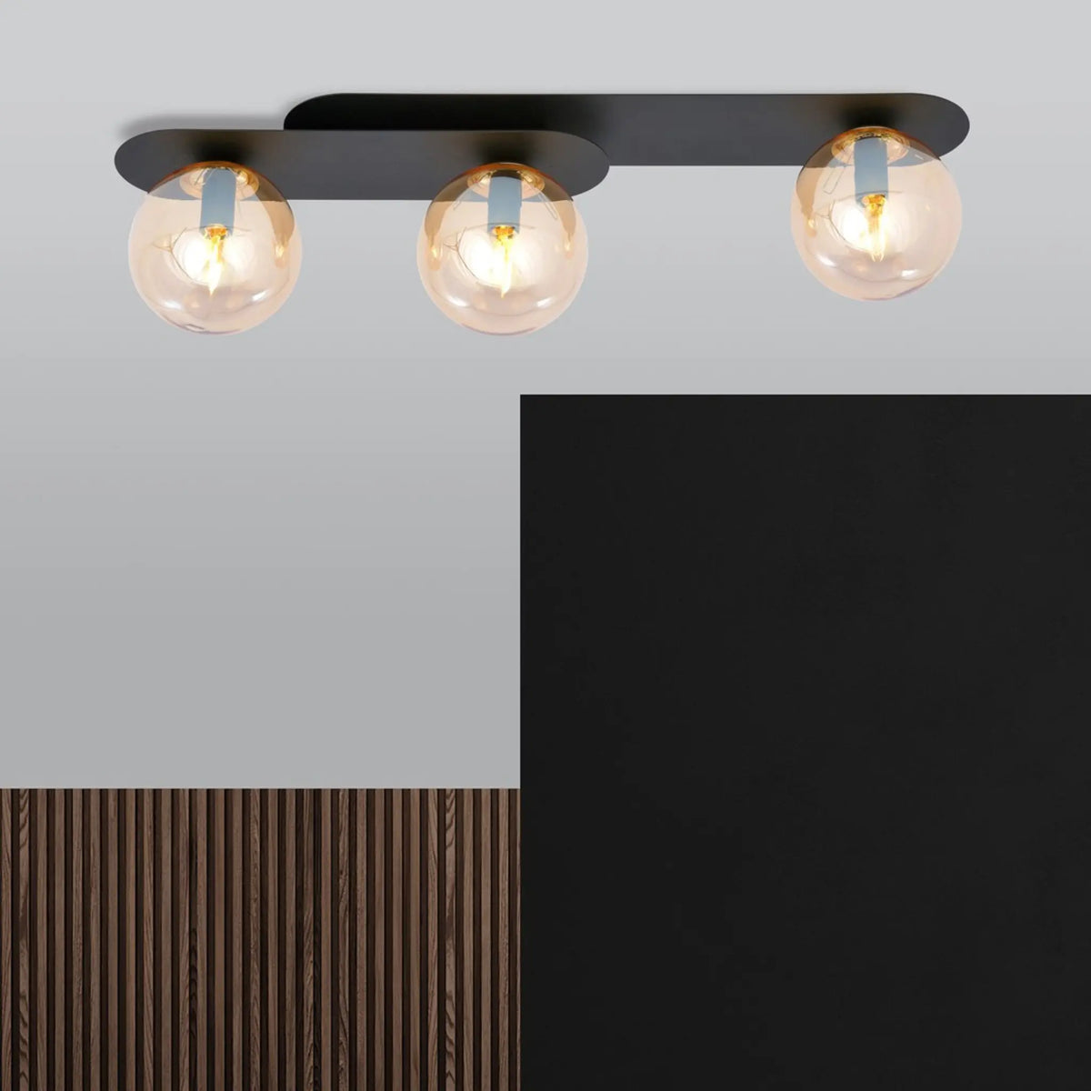 Emibig Plaza Taklampa 3-ljus 70x14 cm, Svart/Gul