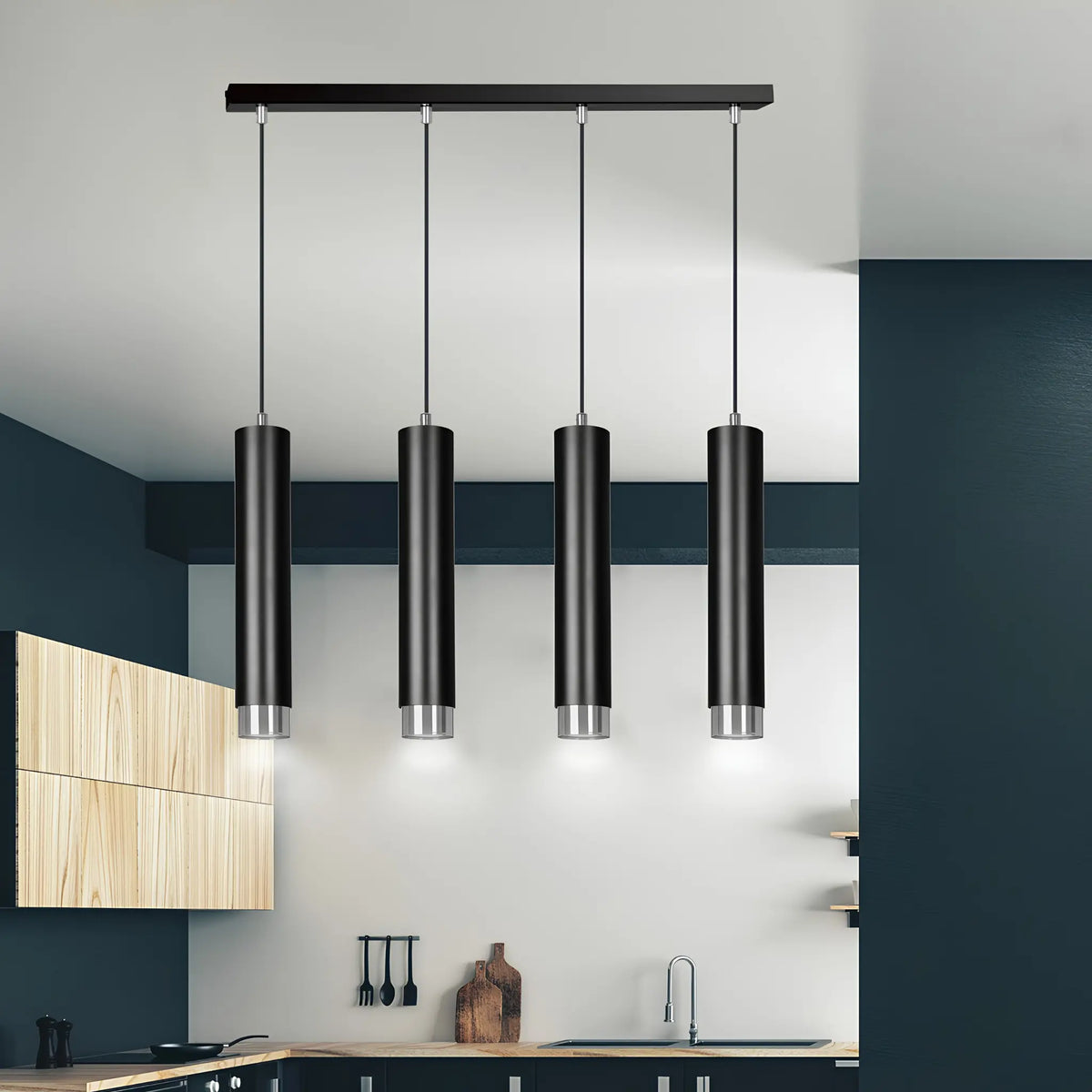 Emibig Kibo Pendellampa 4-ljus 60x6 cm, Svart/Silver