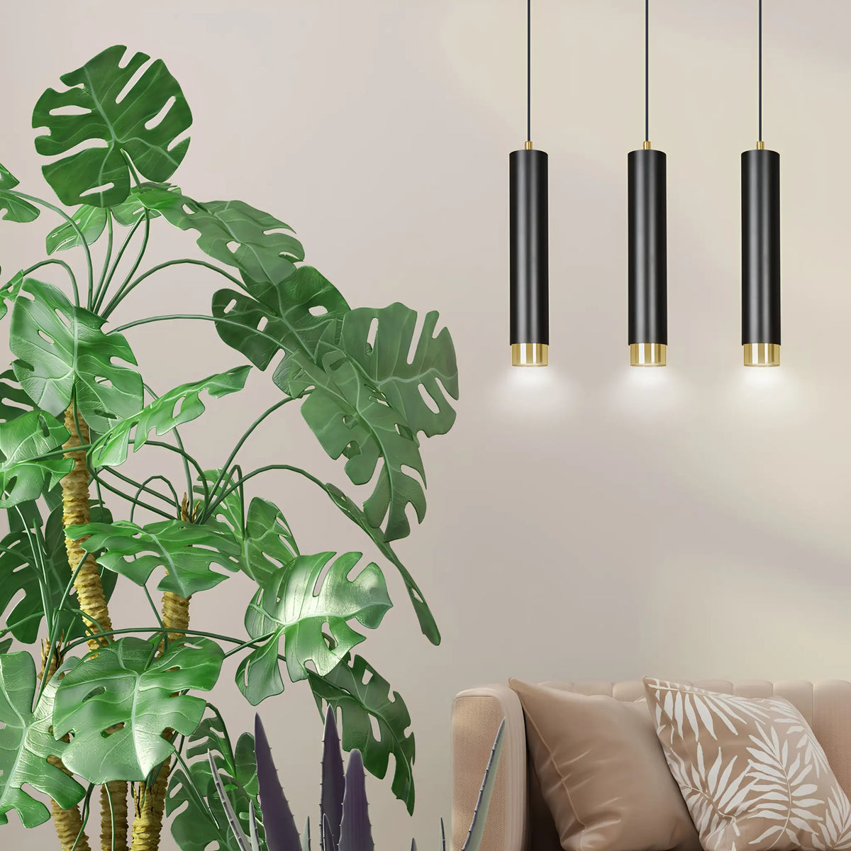 Emibig Kibo Pendellampa 3-ljus 45x6 cm, Svart/Guld