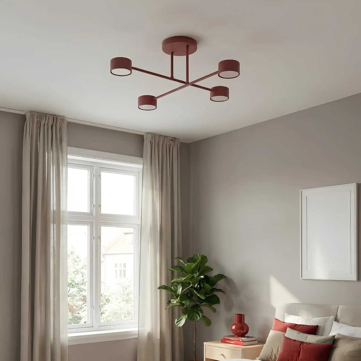 Emibig Halo Taklampa 4-ljus Ø60 cm, Vinröd