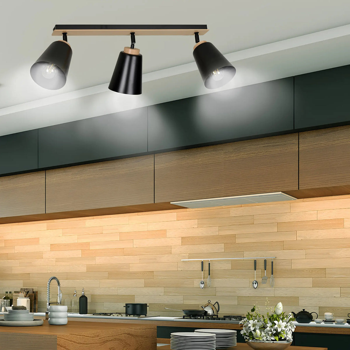 Emibig Atlas Taklampa 3-ljus 90x15 cm, Svart