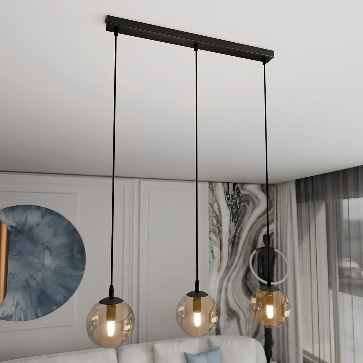 Emibig Cosmo Pendellampa 3-ljus 70x14 cm, Svart/Gul