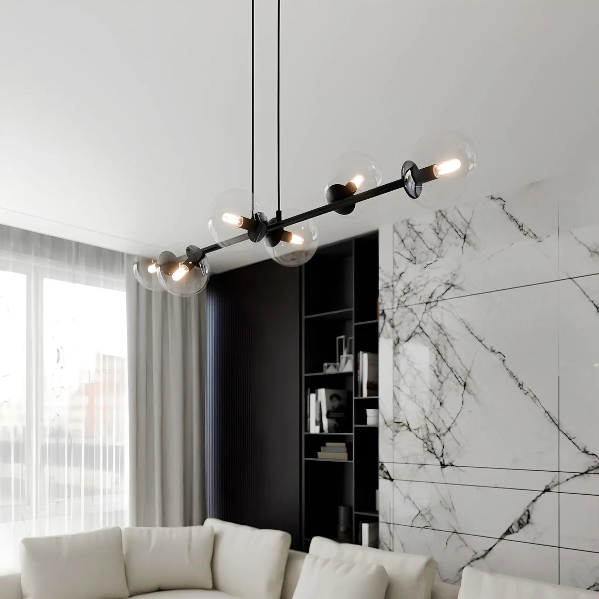 Emibig Rossi Pendellampa 6-ljus 110x30 cm, Svart