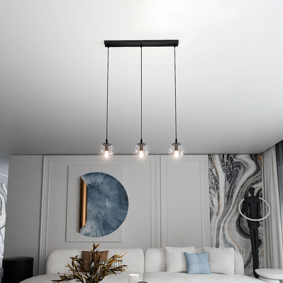 Emibig Cosmo Pendellampa 3-ljus 70x14 cm, Svart/Klar