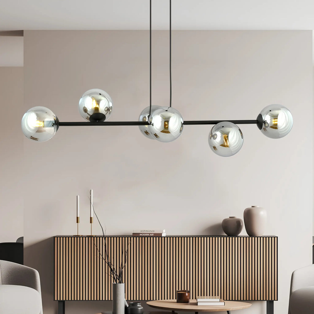 Emibig Rossi Pendellampa 6-ljus 110x30 cm, Svart