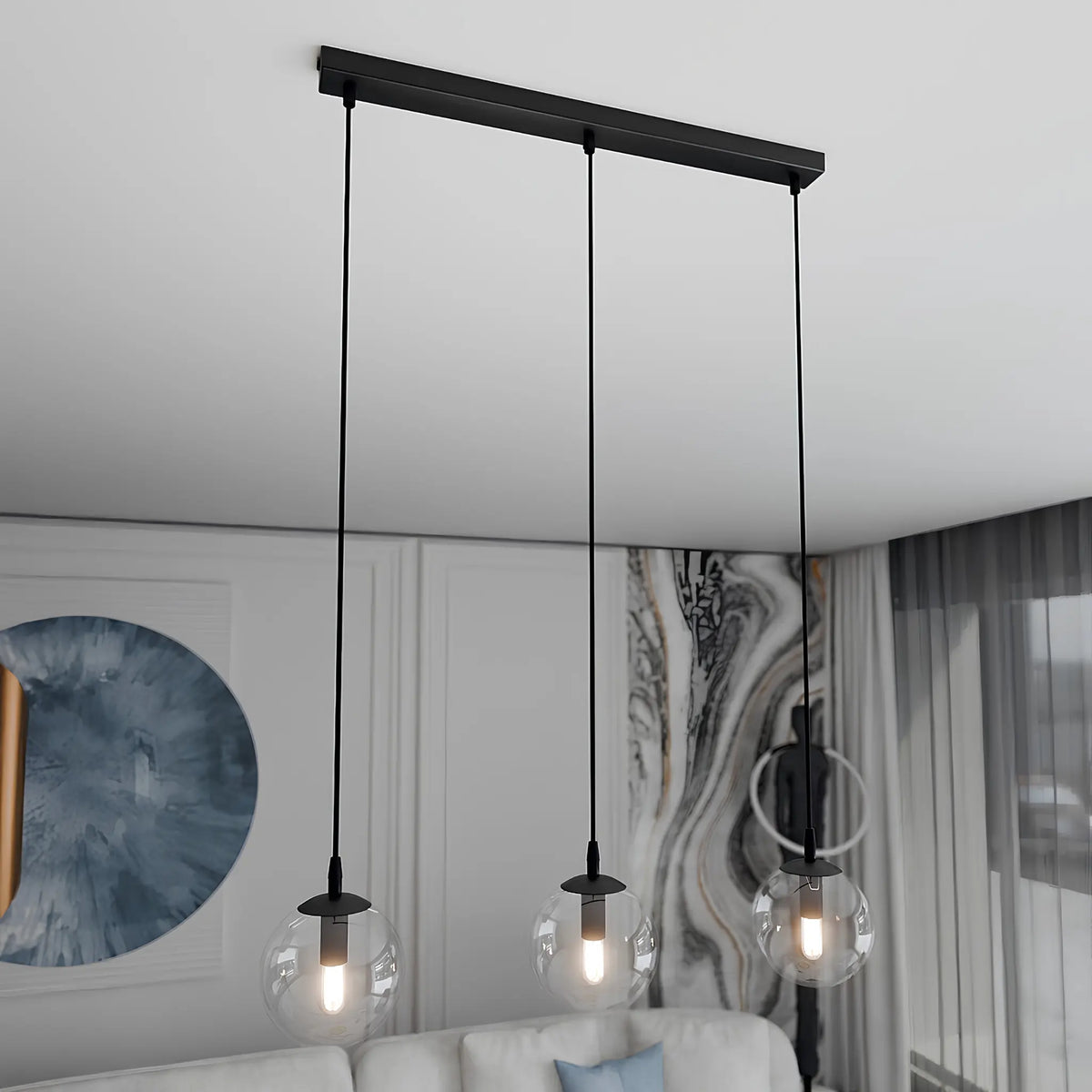 Emibig Cosmo Pendellampa 3-ljus 70x14 cm, Svart/Klar