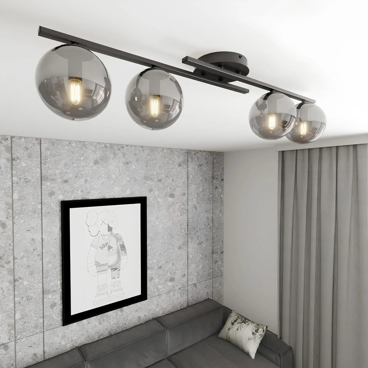 Emibig Kairo Taklampa 4-ljus 87x29 cm, Svart