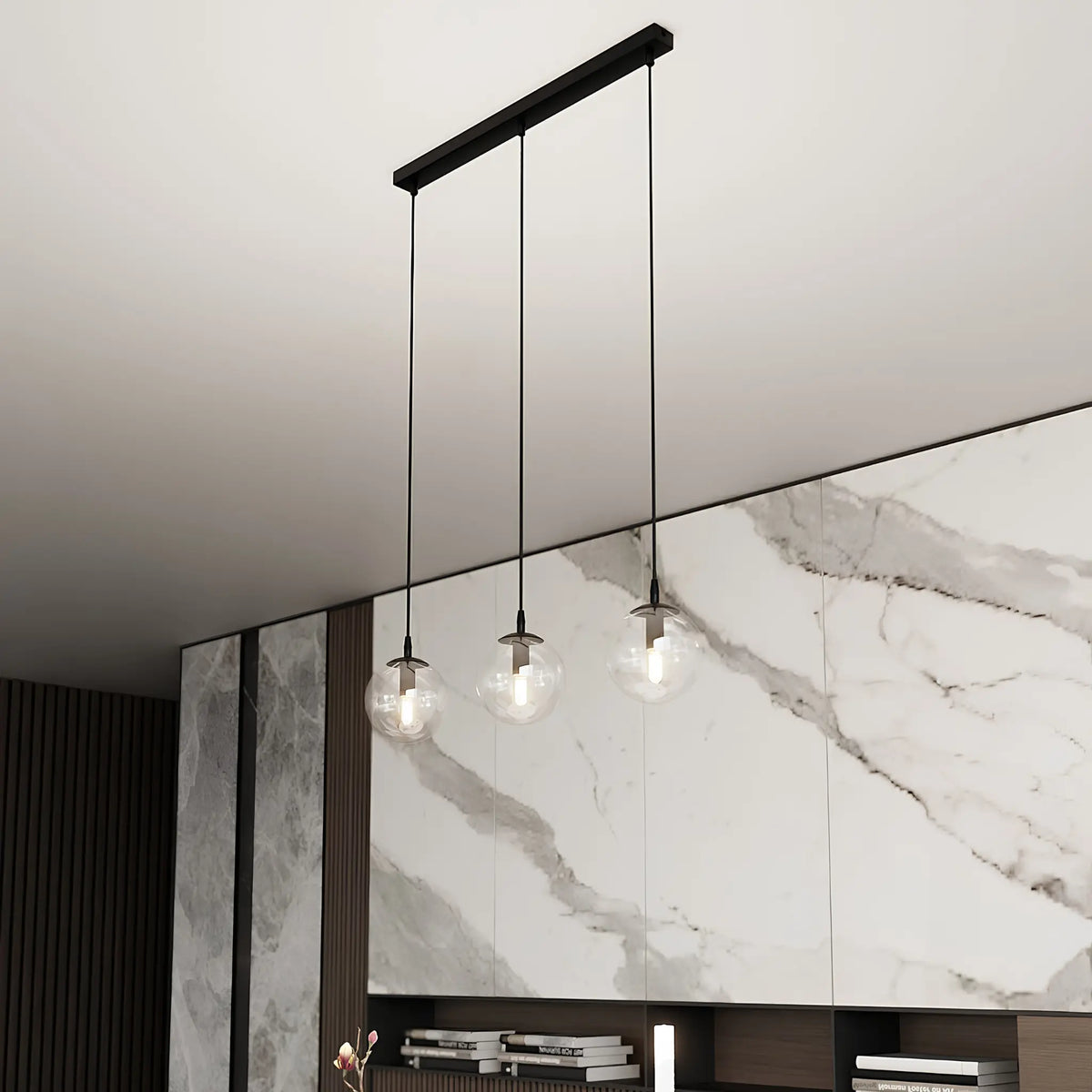 Emibig Cosmo Pendellampa 3-ljus 70x14 cm, Svart/Klar