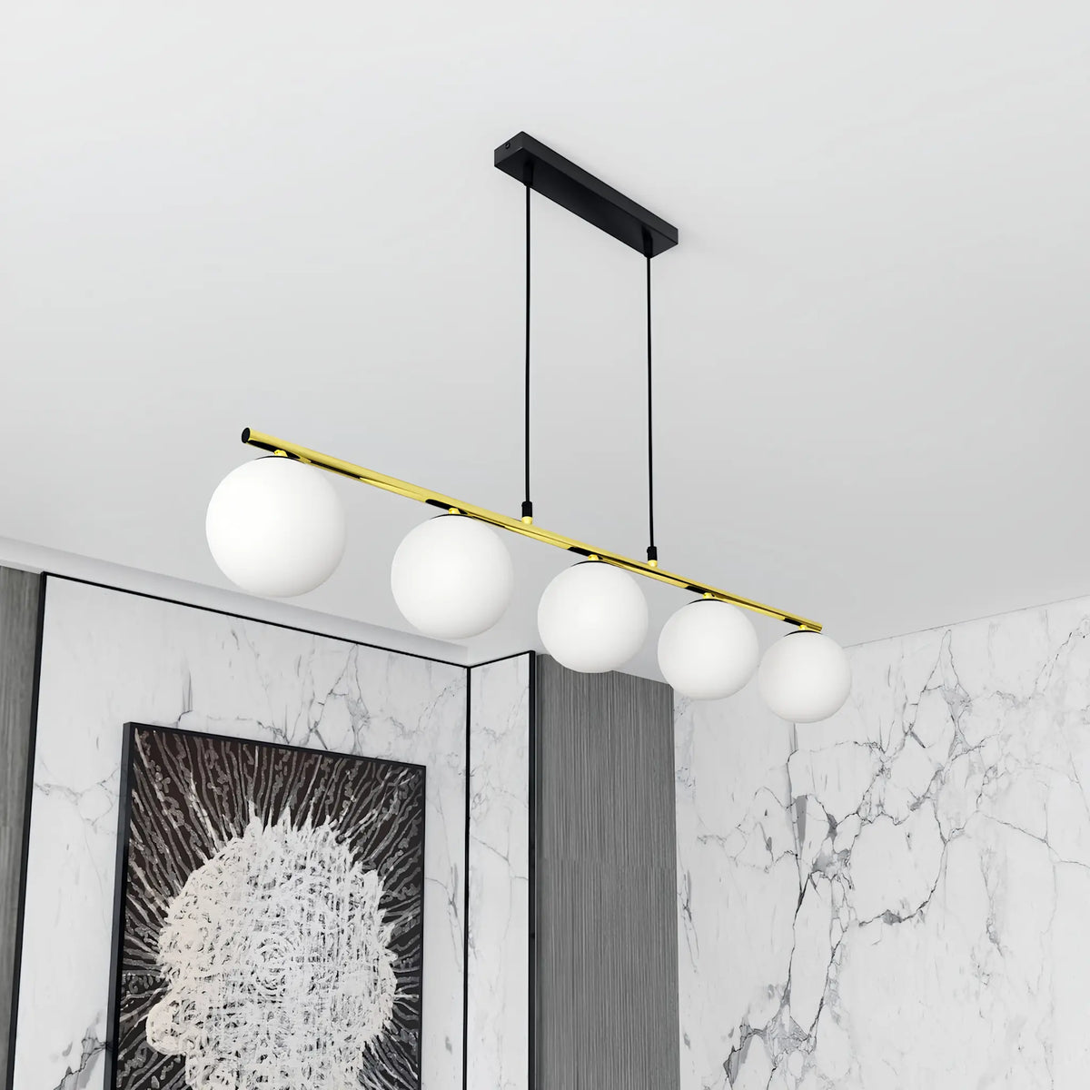 Emibig Allora Pendellampa 5-ljus 105x14 cm, Svart/Guld