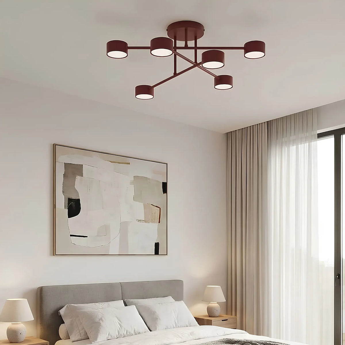 Emibig Halo Taklampa 6-ljus Ø60 cm, Vinröd