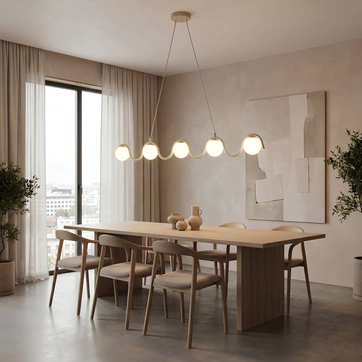 Emibig Sinus Pendellampa 5-ljus 110x10 cm, Beige