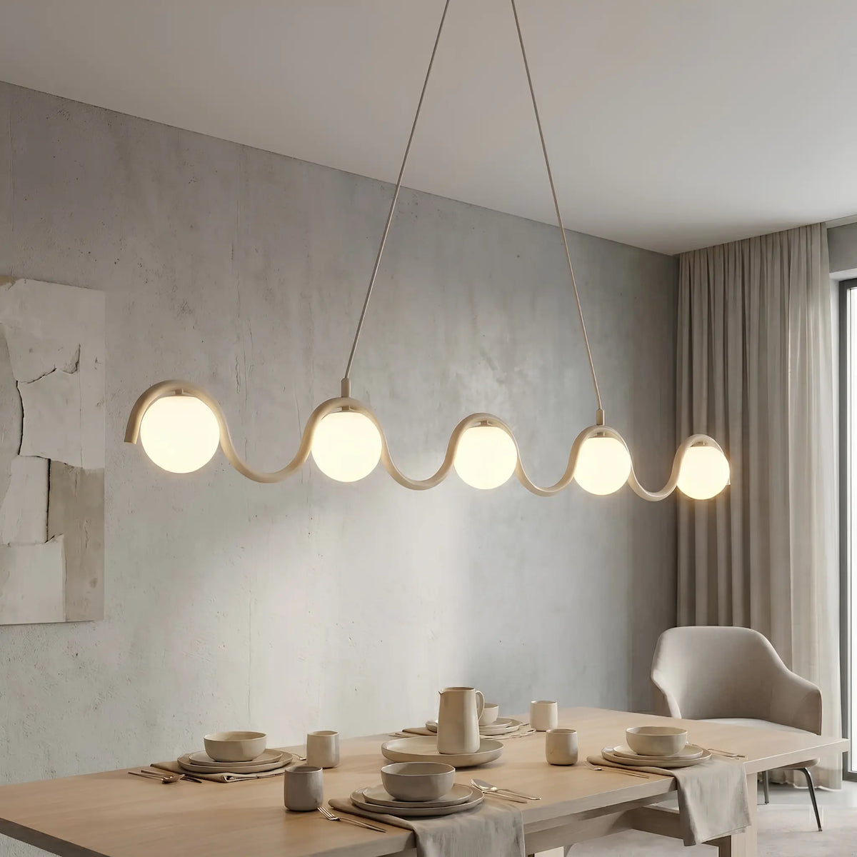 Emibig Sinus Pendellampa 5-ljus 110x10 cm, Beige