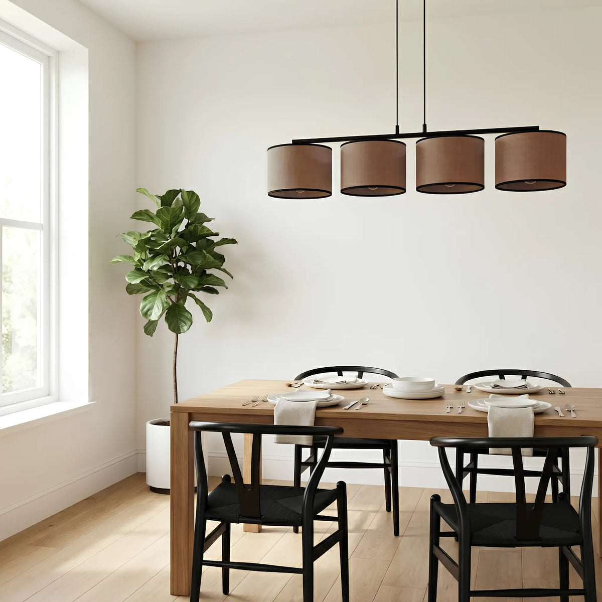 Emibig Eco Pendellampa 4-ljus 96x20 cm, Brun/Svart