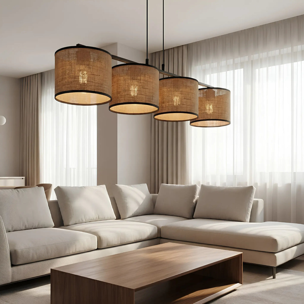 Emibig Eco Pendellampa 4-ljus 96x20 cm, Brun/Svart