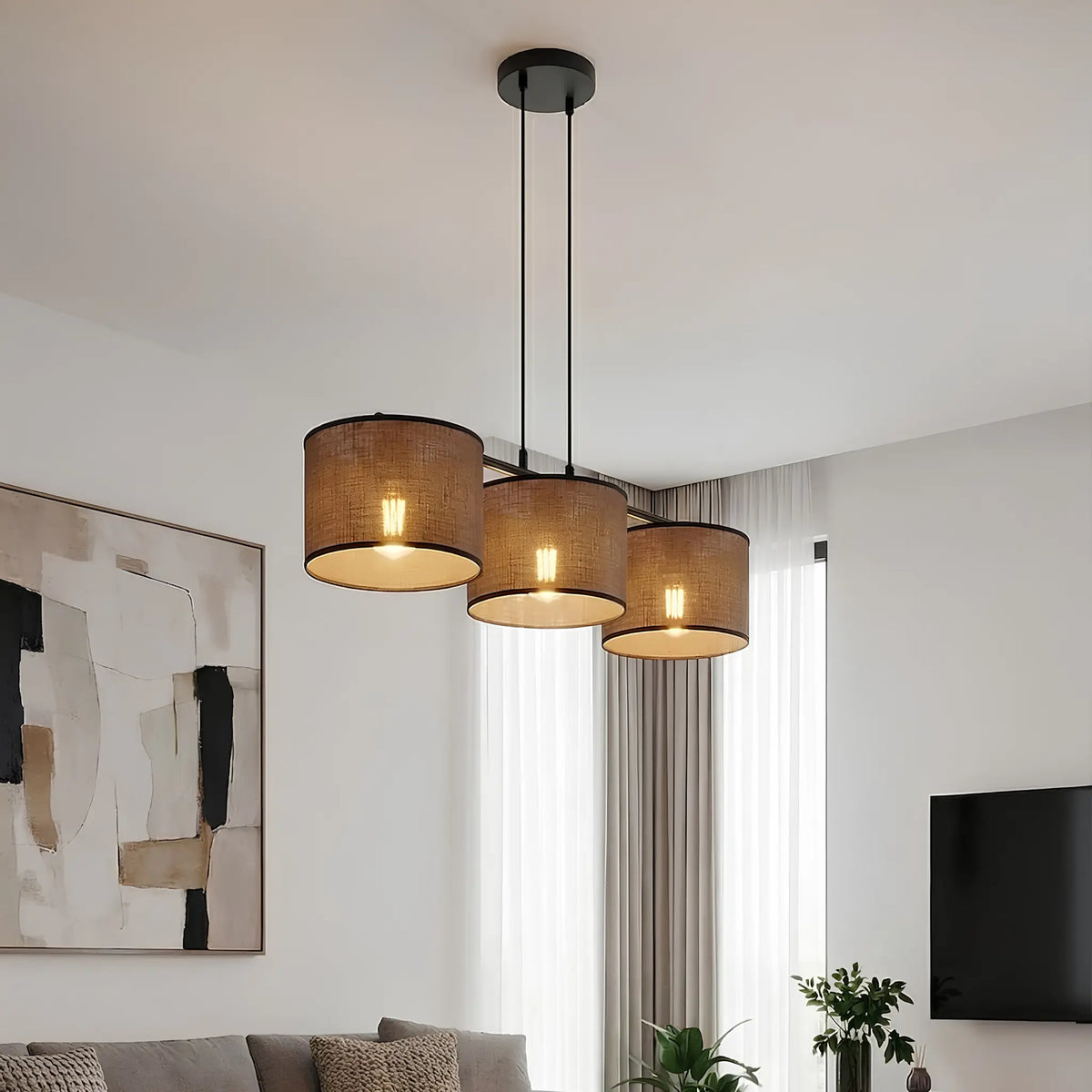Emibig Eco Pendellampa 3-ljus 70x20 cm, Brun/Svart