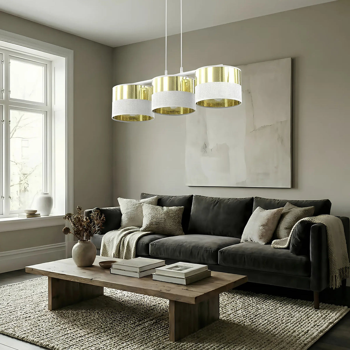 Emibig Lux Pendellampa 3-ljus 70x20 cm, Vit/Guld