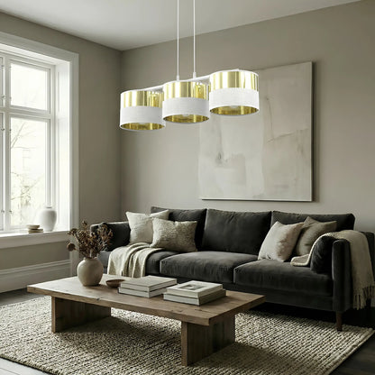 Emibig Lux Pendellampa 3-ljus 70x20 cm, Vit/Guld