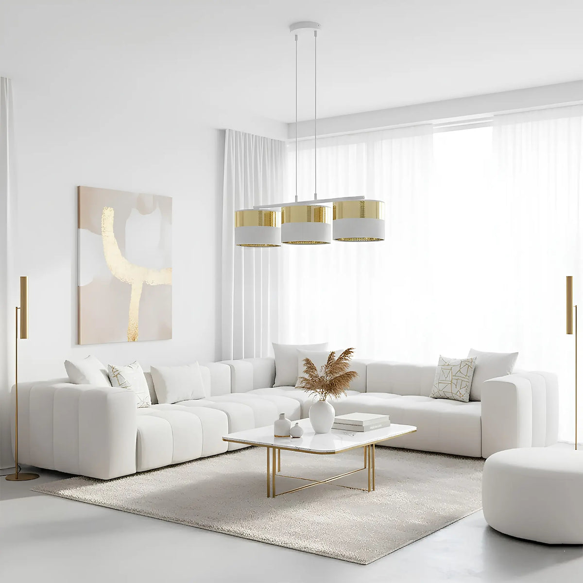 Emibig Lux Pendellampa 3-ljus 70x20 cm, Vit/Guld