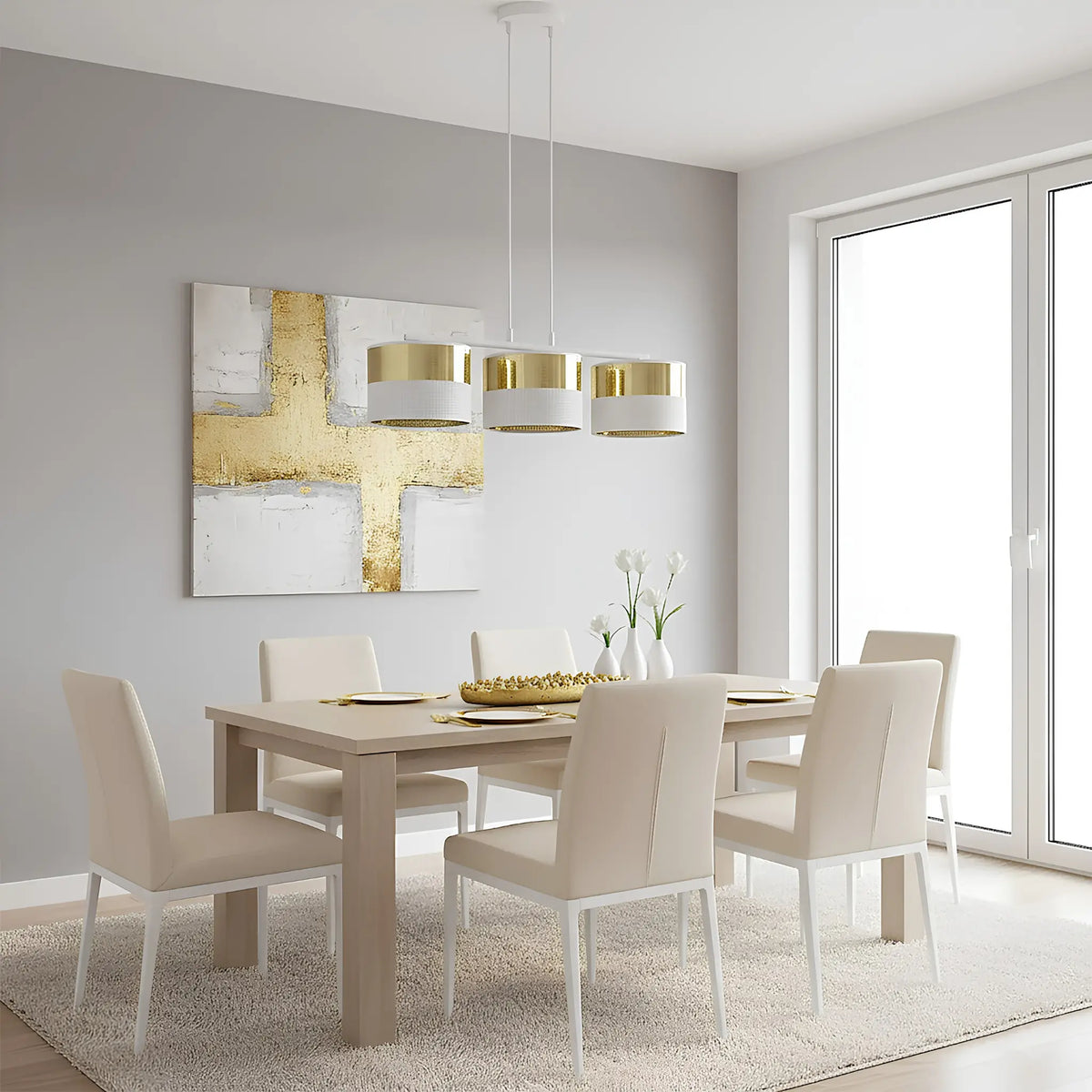 Emibig Lux Pendellampa 3-ljus 70x20 cm, Vit/Guld