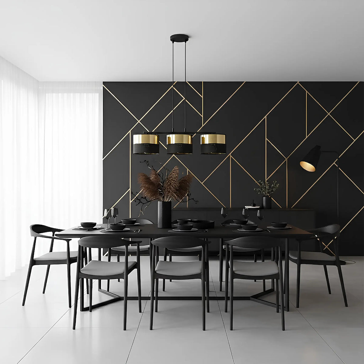 Emibig Lux Pendellampa 3-ljus 70x20 cm, Svart/Guld