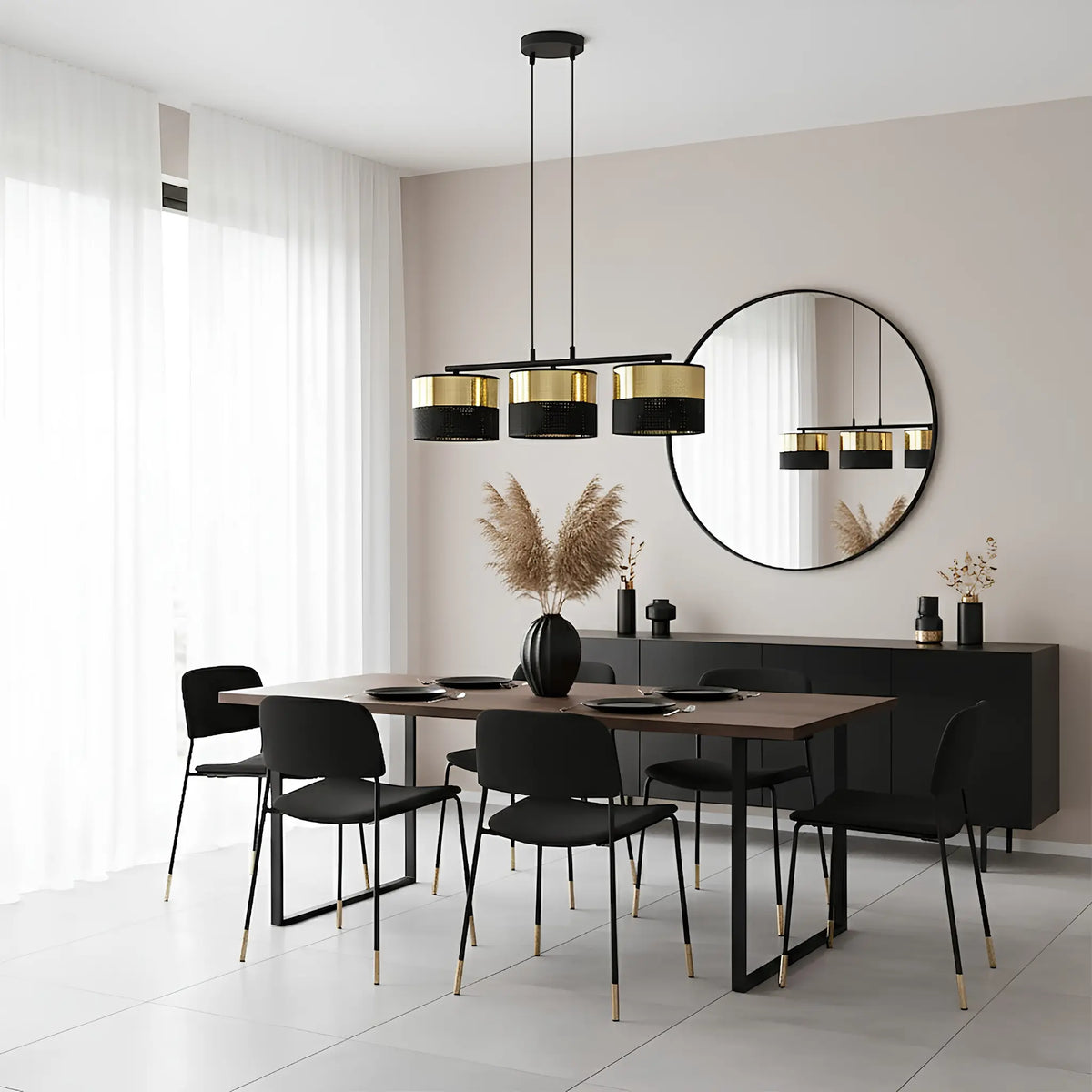 Emibig Lux Pendellampa 3-ljus 70x20 cm, Svart/Guld