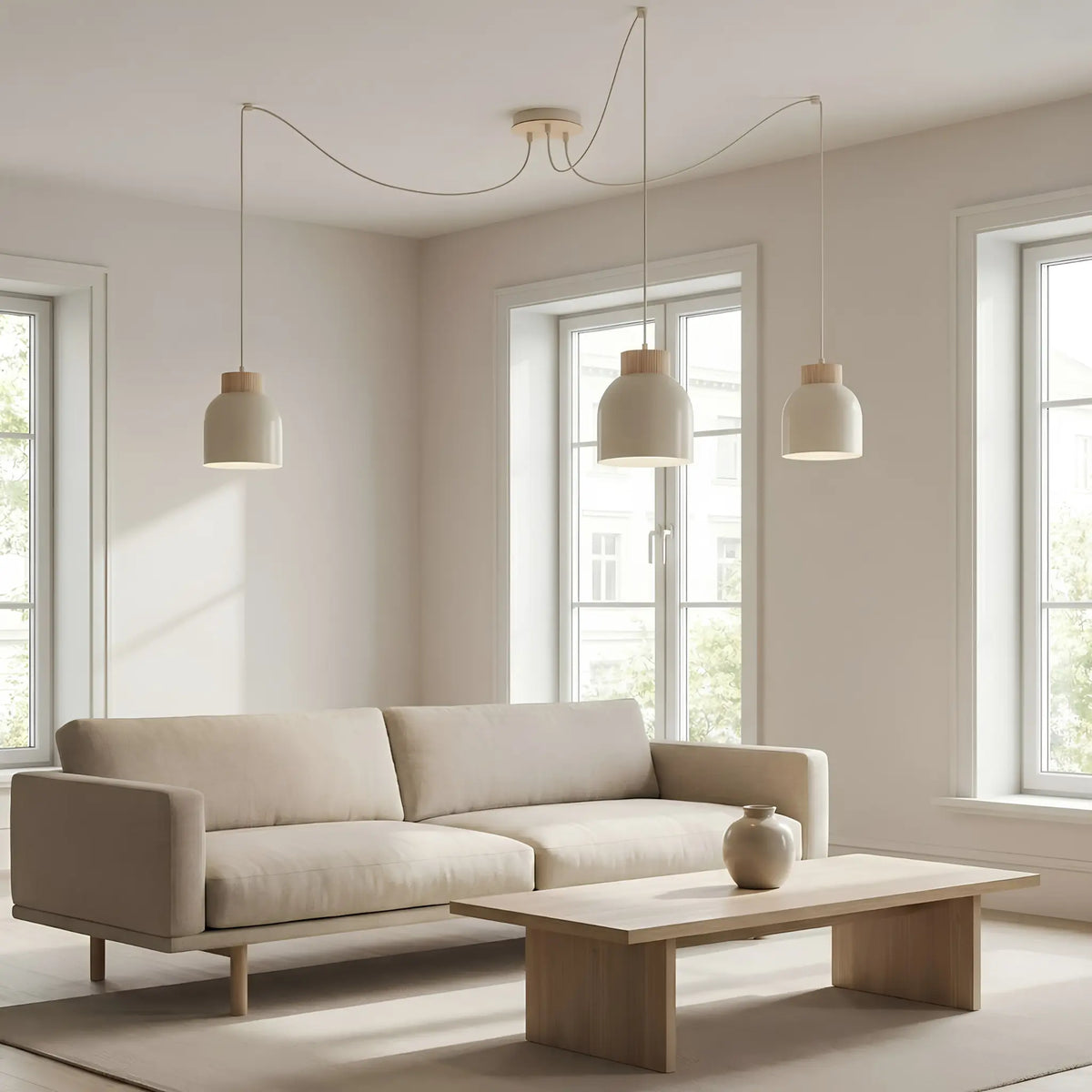 Emibig Kru Pendellampa 3-ljus, Beige