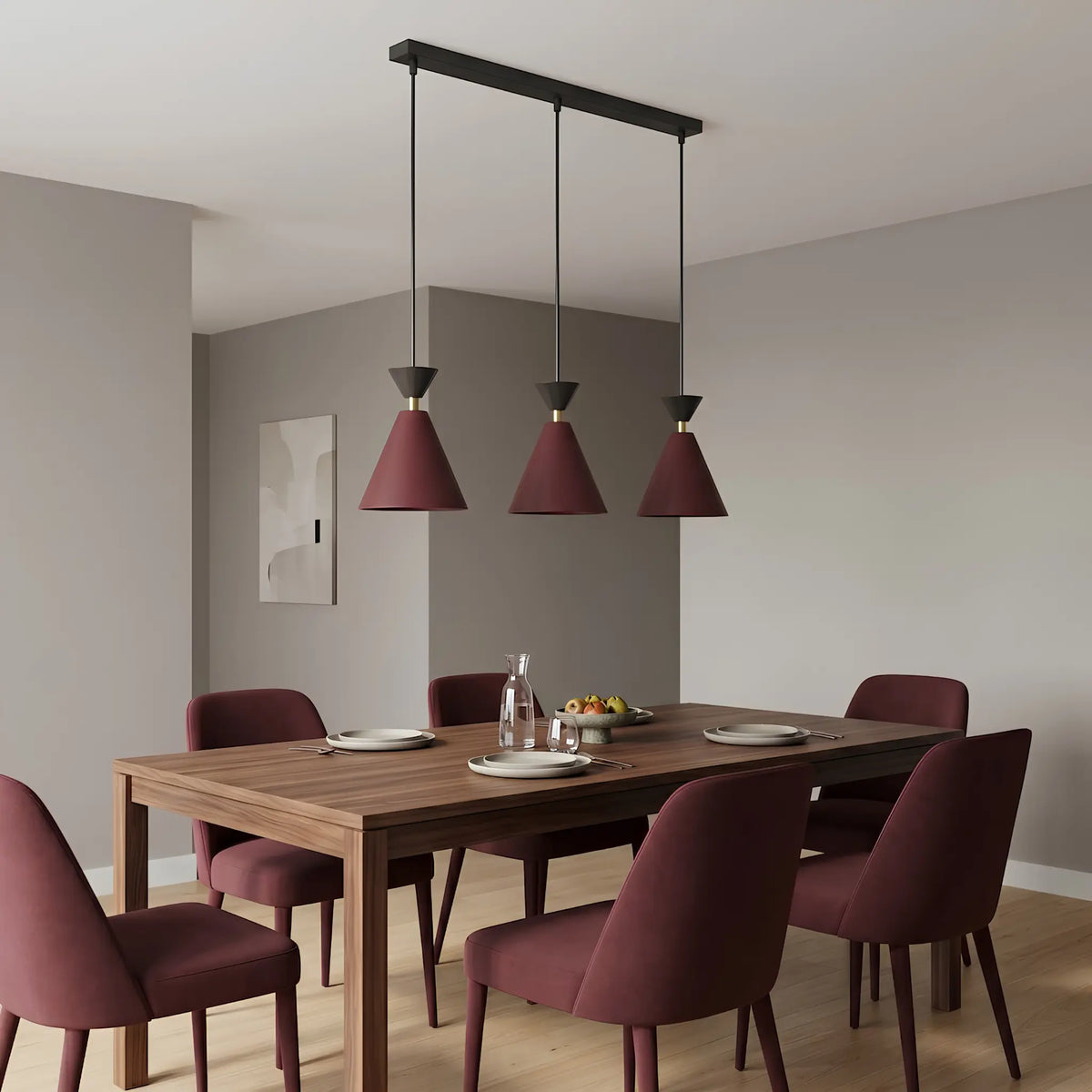 Emibig Klever Pendellampa 3-ljus 71x16 cm, Svart/Vinröd