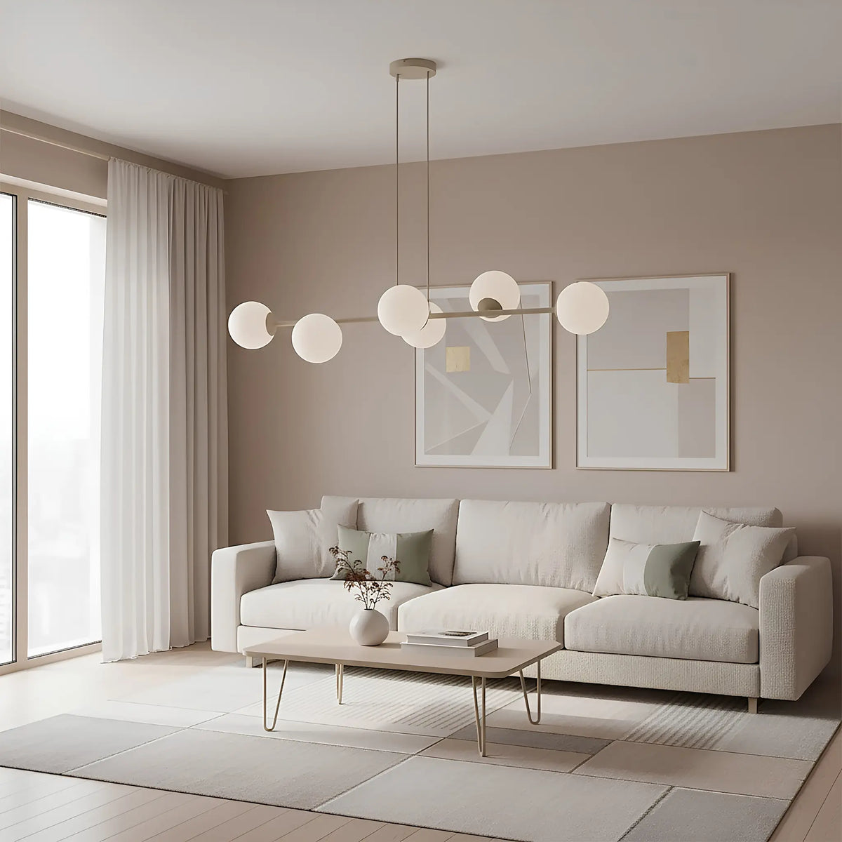 Emibig Magnus Pendellampa 6-ljus 110x30 cm, Beige