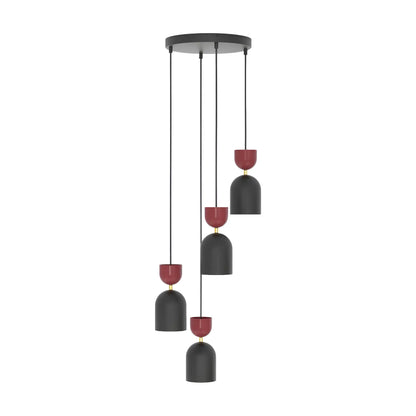 Emibig Gaudi Pendellampa 4-ljus Ø38 cm, Svart/Vinröd