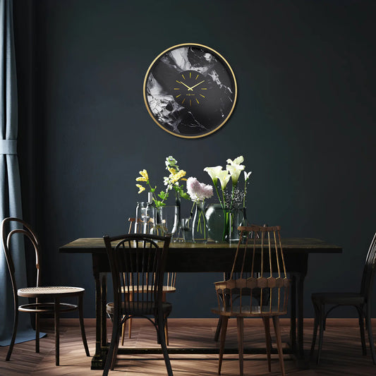 NeXtime Marble Duo Väggklocka 48 cm, Guld/Svart