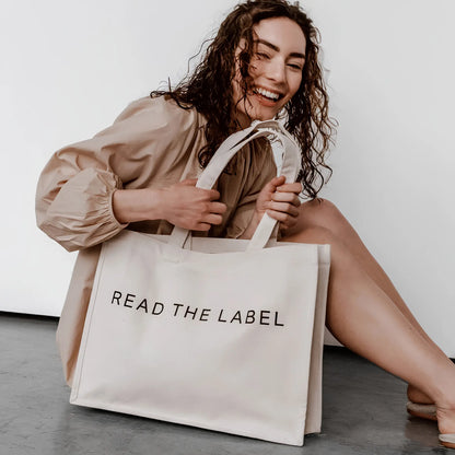 Read The Label Canvas Tote Bag, Neutral