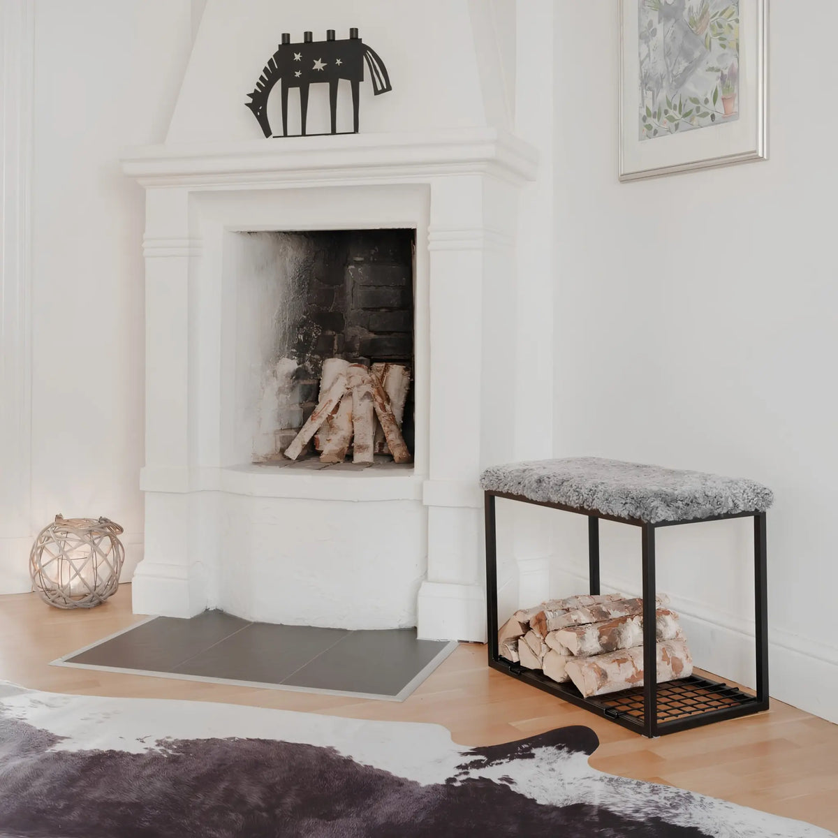Skinnwille Palle Bänk M Curly 60x35x50 cm, Silvergrey/Black