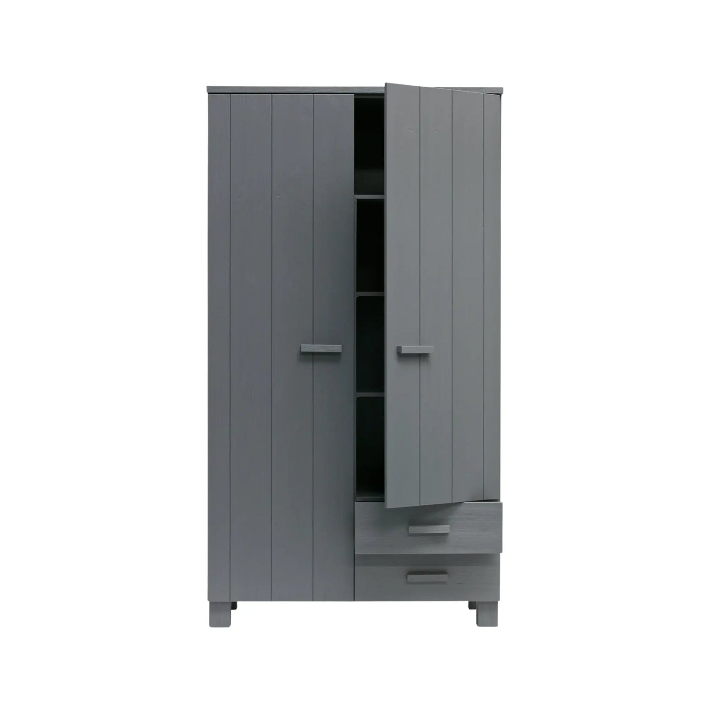 WOOOD Dennis Garderob med Lådor Furu, Steel Grey