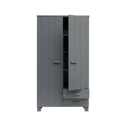 WOOOD Dennis Garderob med Lådor Furu, Steel Grey