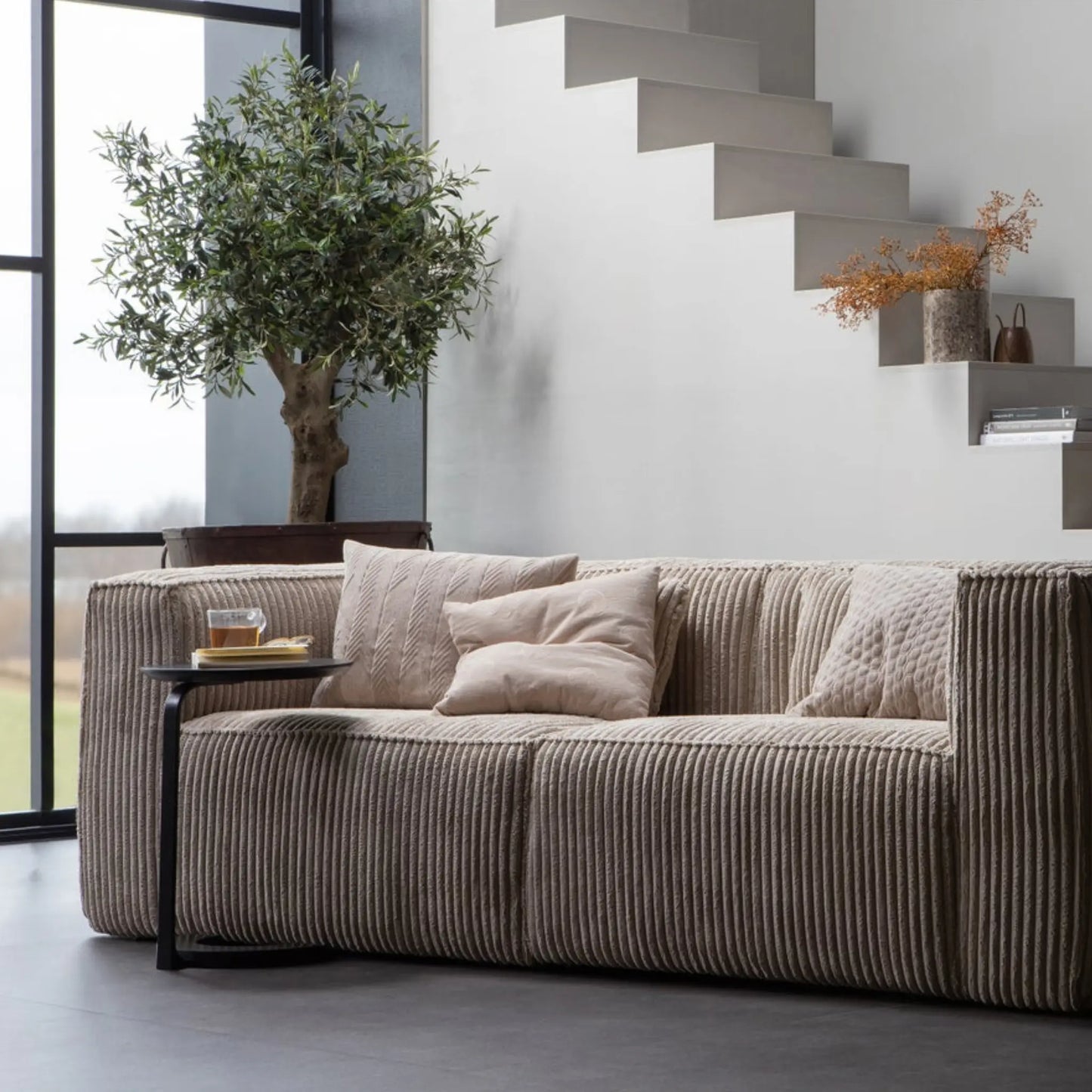WOOOD Bean 3,5-Sits Soffa Ribbat Tyg, Travertin