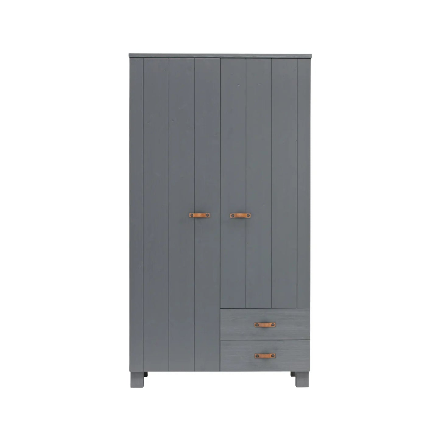WOOOD Dennis Garderob med Lådor & Läderhandtag, Steel Grey
