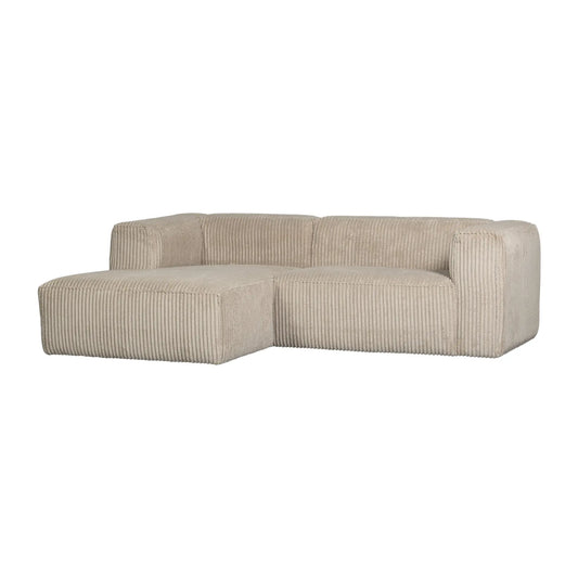 WOOOD Bean Schäslongsoffa Vänster Ribbat Tyg, Travertin