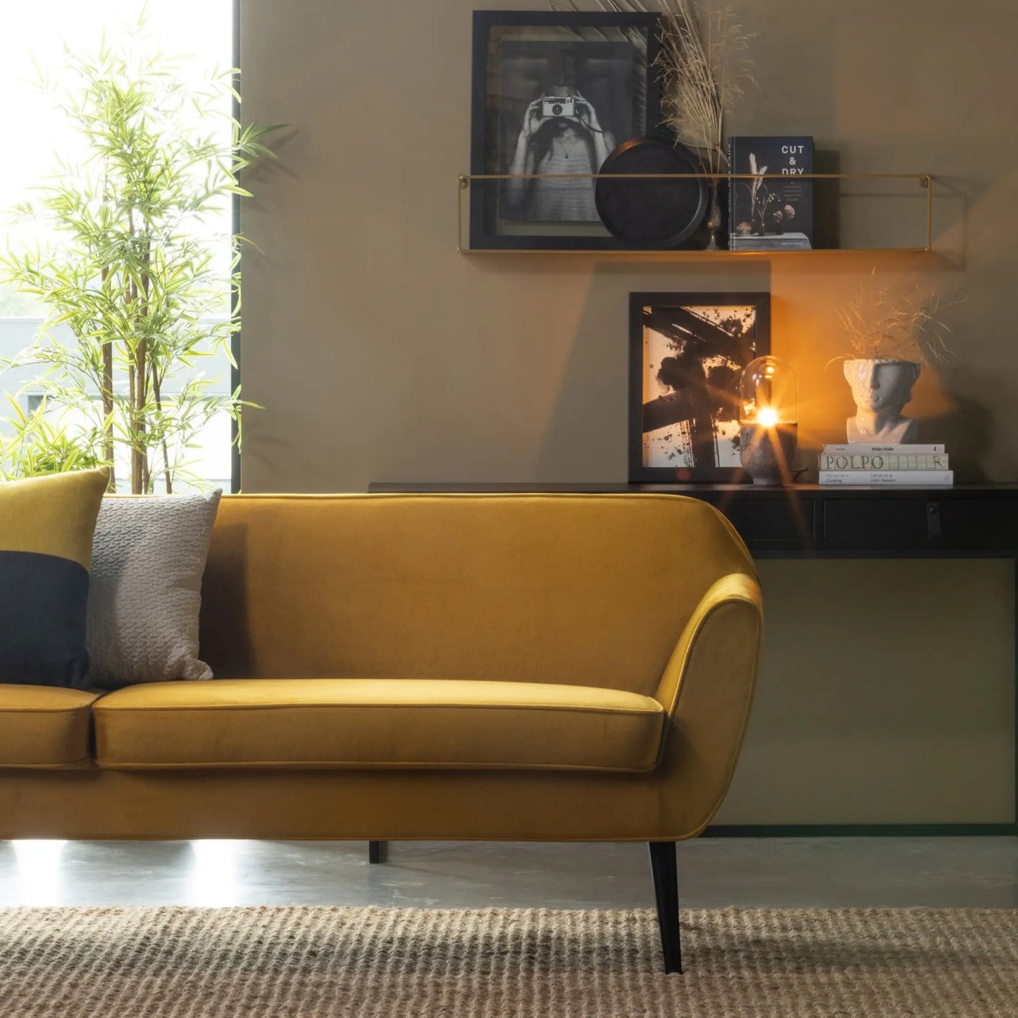 WOOOD Rocco Soffa XL 230 cm Sammet, Ochre Yellow