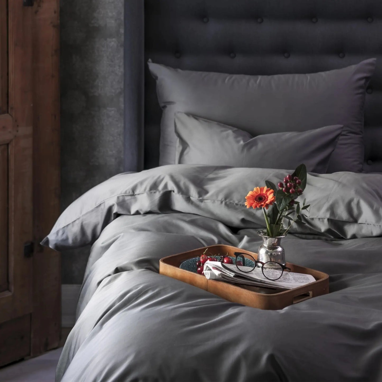 Borås Cotton Cloud Bäddset 150x210/50x60 cm, Antrasit