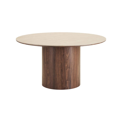 House Nordic Delphi Matbord Ø140 cm, Travertin/Mörkbrun