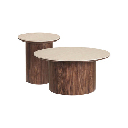House Nordic Delphi Soffbord Set om 2 Ø80/45 cm, Travertin/Mörkbrun
