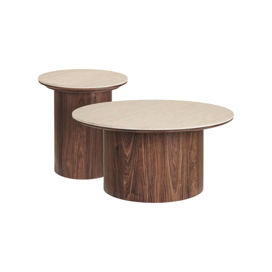 House Nordic Delphi Soffbord Set om 2 Ø80/45 cm, Travertin/Mörkbrun