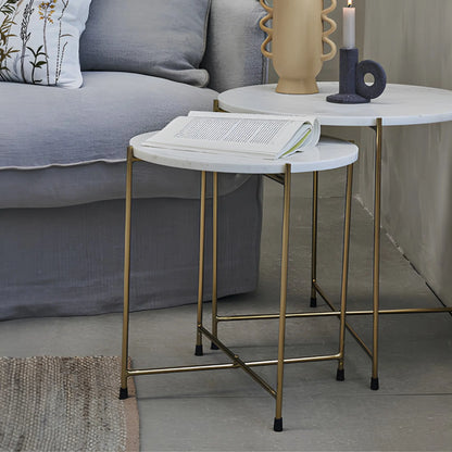 Lene Bjerre Marmilla Sidobord Ø50 cm, Vit/ljusguld
